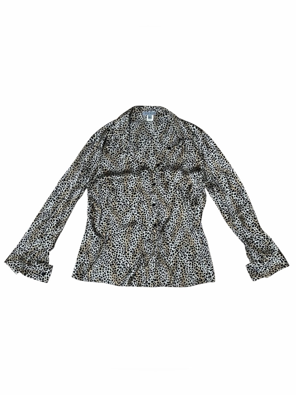 Adec2 Stretch Silk Blend Animal Print Button Down Shirt Blouse